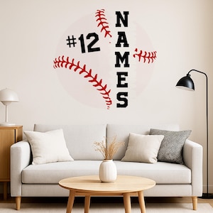 Personalized Baseball Name Numbers Wall Decal Custom Name Softball Transparent, Large Vinyl Nursery Wall Decal Home Room Boy Girls Bedroom