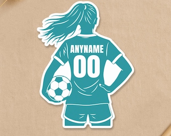 Custom Soccer Player Name And Number Sticker, Personalized Sports Lover Soccer Player Sticker For Laptop Water Bottle Gift Helmet Kindle