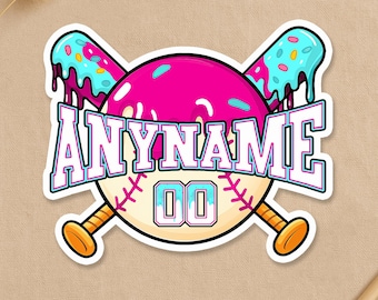 Pegatina de béisbol personalizada con nombre y número para portátil, botella de agua, bolsas de regalo, regalos para ella y para él.