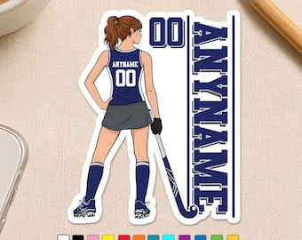 Custom Field Hockey Name Sticker, Personalized Field Hockey Player Female Name Number Sports Waterproof Sticker for Water Bottle Car Gift