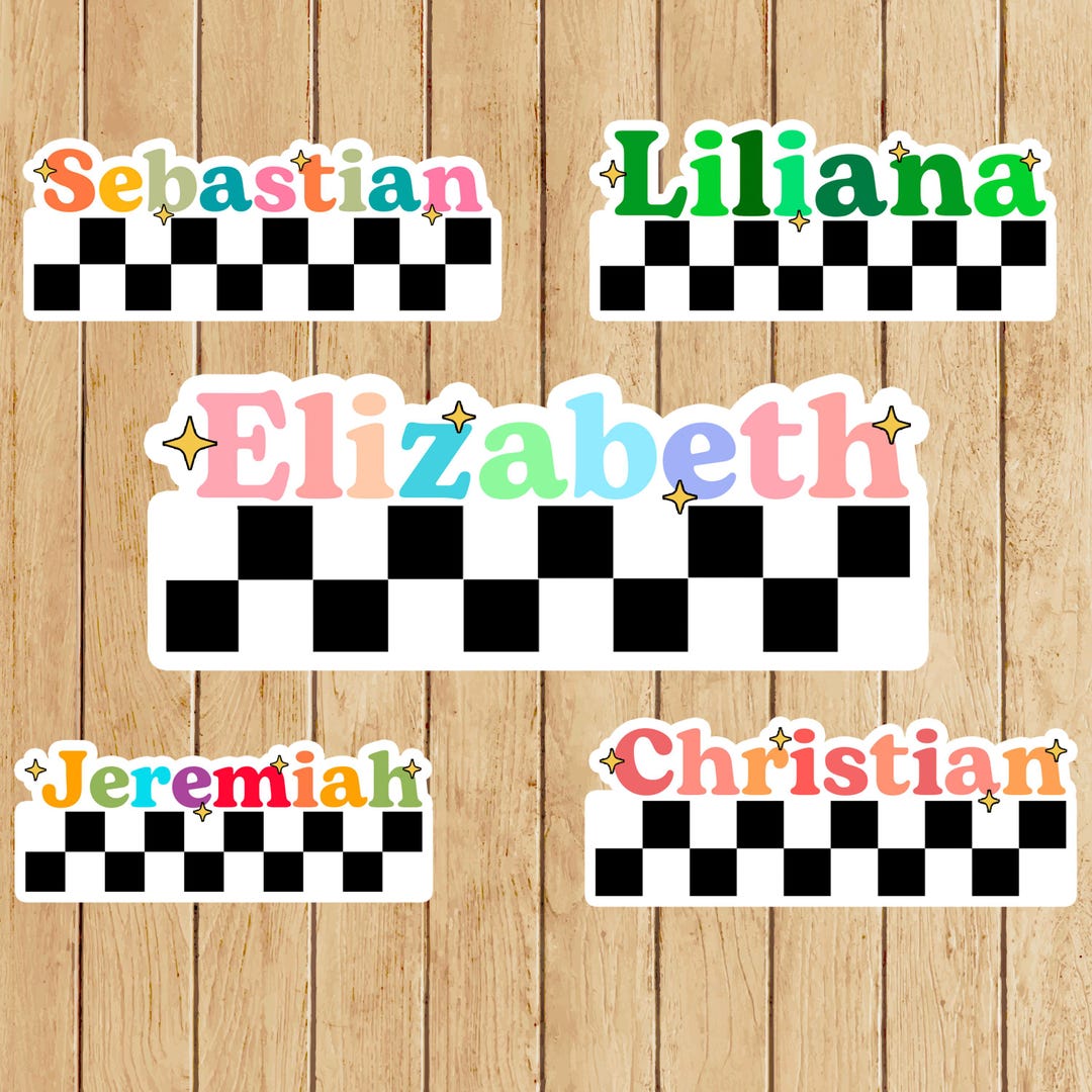 Personalized Custom Name 2K Checkered Sticker Retro Colors Name ...