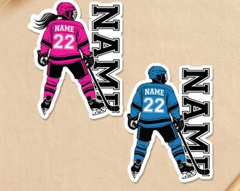 Custom Hockey Player Sticker, Personalized Boy Girl with Name Number, Team Spirit Waterproof Sticker for Water Bottle, Car, Notebook