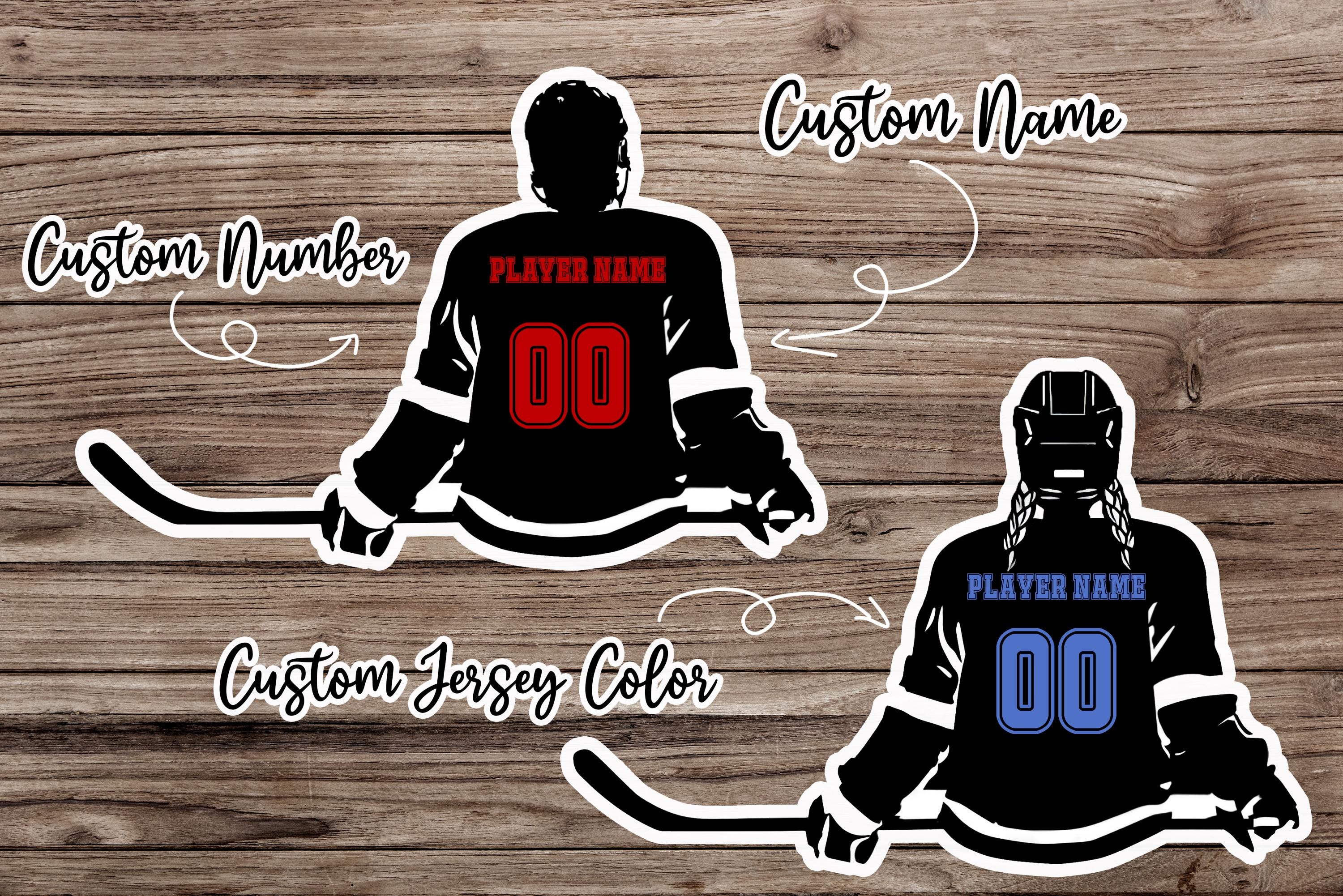 Custom Hockey Name Decal Sticker, Personalized Ice Hockey Name Stickers, Number, Player, Team Waterproof Die-cut Vinyl Sticker For Hard Hat