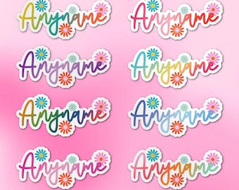 Personalized Daisy Flower Name Sticker, Custom Colorful Floral Names Decal for Laptop Water Bottle Gift Bags