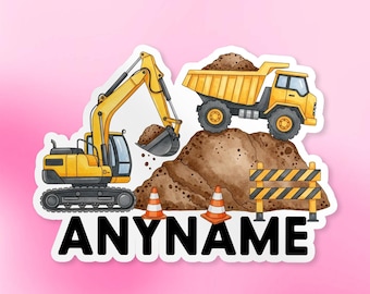 Personalized Excavator Toddler Kids Sticker, Custom Construction Vehicle Boys Name Die-cut Vinyl Waterproof Die-cut for Boys Girls Bike