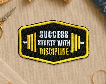 Success Starts with Discipline Patch, Motivational Gym Barbell, Fitness Morale Embroidery Patches for Clothes, Jackets, Backpacks, Hat
