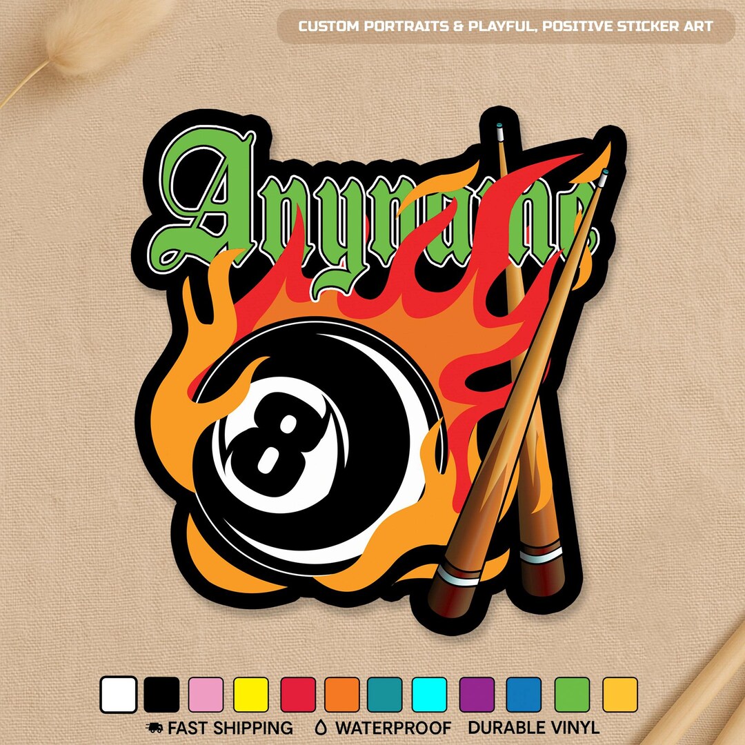 Custom Pool 8 Ball Sticker, Personalized Billiards Name Vinyl Decal ...