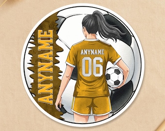 Custom Female Soccer Player Sticker, Personalized Soccer Sports Team Name Number Player for Laptop Water Bottle Gift Helmet Phone Notebook