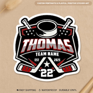 Custom Hockey Sticker Personalized Team Sports Vinyl Decal Name Number Design Waterproof Laptop Water Bottle Car Gift for Players Fans