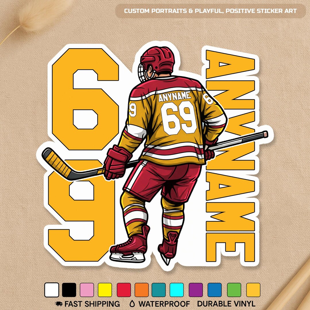 Custom Ice Hockey Winter Sports Sticker, Personalized Hockey Player ...