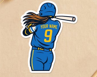 Custom Baseball Softball Sports Sticker, Personalized Female Player Name Number Stickers for Laptop Water Bottle Gifts Coach Player