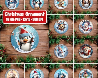 14 File PNG 3D Christmas Ornament Break Through Bundle Sublimation PNG, Instant Digital Download, Christmas Round Ornament PNG HS3DOR001