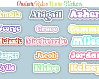 Custom Rainbow Name Sticker Custom Name Sticker Retro Name Decal, Waterproof Personalized Vinyl Sticker for Water Bottle, Laptop, Gift Bag