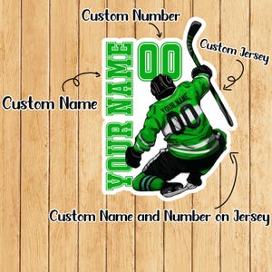 Personalized Name Number Hockey Jersey Back Side Waterproof Die-Cut Vinyl Sticker Decal for Water Bottle, Car, Phone, Laptop, Birthday Gifts