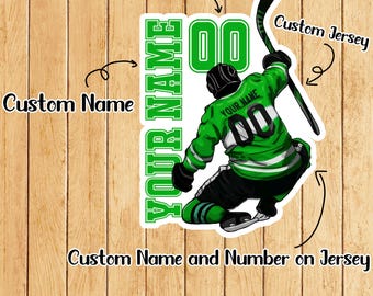Personalized Name Number Hockey Jersey Back Side Waterproof Die-Cut Vinyl Sticker Decal for Water Bottle, Car, Phone, Laptop, Birthday Gifts