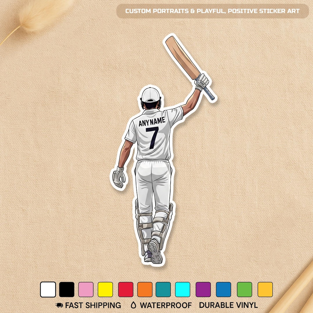 Custom Cricket Sports Sticker, Personalized Cricket Player Name Team ...