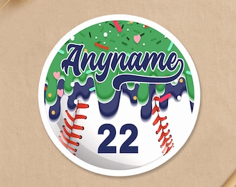Custom Baseball Drip Name Sticker, Personalized Baseball Sport Team Name Number Decal Waterproof for Laptop Water Bottle Gift Coach