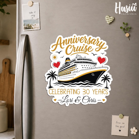 Personalized Anniversary Cruise Magnet, Custom Cruise Couple Gift, 30th Wedding Anniversary, Cruise Ship Keepsake Romantic Vacation Souvenir