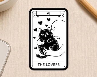 The Lovers Tarot Cat Sticker, Black Cats Witchy Pet Mom Lover Waterproof Die cut Sticker for Water Bottle Gift Laptop Phone Notebook