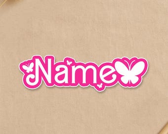 Custom Cute Name Sticker, Personalized Pink Doll Princess Name Movie Inspired - Decal Waterproof for Laptop Water Bottle Gifts Her Him