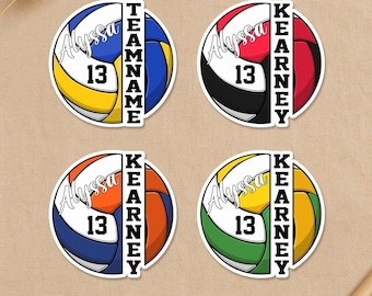 Custom Name Volleyball Sticker, Number Player Sport Lover Decal for Laptop Water Bottle Helmet Kindle Car Gift Bag Kid Girl Teens Name