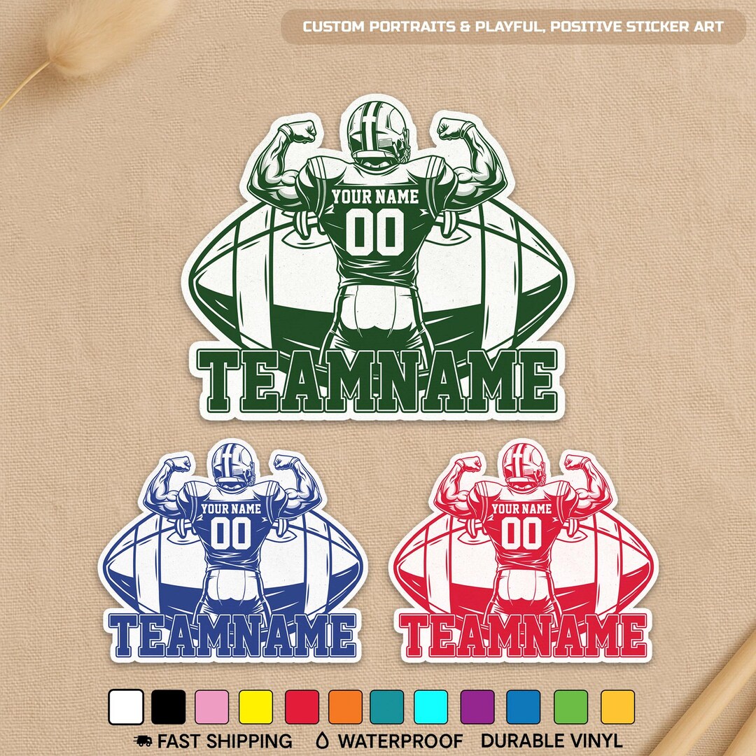 Custom Football Player Sticker, Personalized America Football Sport ...
