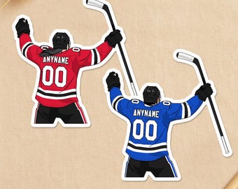 Custom Hockey Player Sticker, Personalized Team Sport with Name Number, Team Spirit Waterproof Sticker for Water Bottle, Car, Notebook