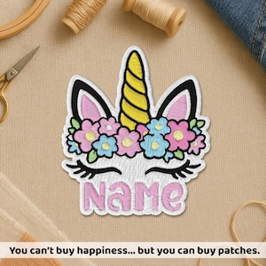 Custom Unicorn Name Embroidered Patch, Personalized Floral Unicorn Patch for Girls, Cute Unicorn Iron On Sew On Patch, Kids Gift for Clothes
