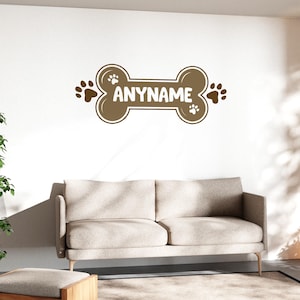 Custom Dog Name Wall Decal, Personalized Pet Dog Mom Bone Paw Name Transparent Vinyl Nursery Wall Decal Home, Room Boy Girls Bedroom