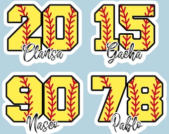 Custom Baseball Name and Number Ball Sport Softball Sticker Personalized Softball Name Helmet Decal Waterproof Vinyl for Water Bottle Laptop