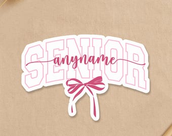 Custom Name Graduation Sticker, Personalized Senior Class Of 2027 Coquette Name Waterproof Sticker for Water Bottle, Car, Notebook