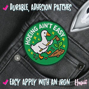Hoeing Ain't Easy Patch, Funny Duck Gardener Retro Gardening Farmer Plant Lover Garden Life Patches For Clothes, Jackets, Backpacks image 3