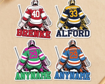 Personalized Hockey Goalie Player Sticker, Custom Name And Number Hockey Sports Mom Waterproof Sticker for Water Bottle, Notebook