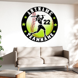 Personalized Baseball Softball Name Wall Decal, Custom Sports Name Transparent, Large Vinyl Nursery Wall Decal Home, Room Boy Girls Bedroom