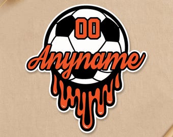 Custom Soccer Drip Sticker, Personalized Soccer Sport Player Name and Number Sticker Team Name for Women Men Player Laptop Water Bottle