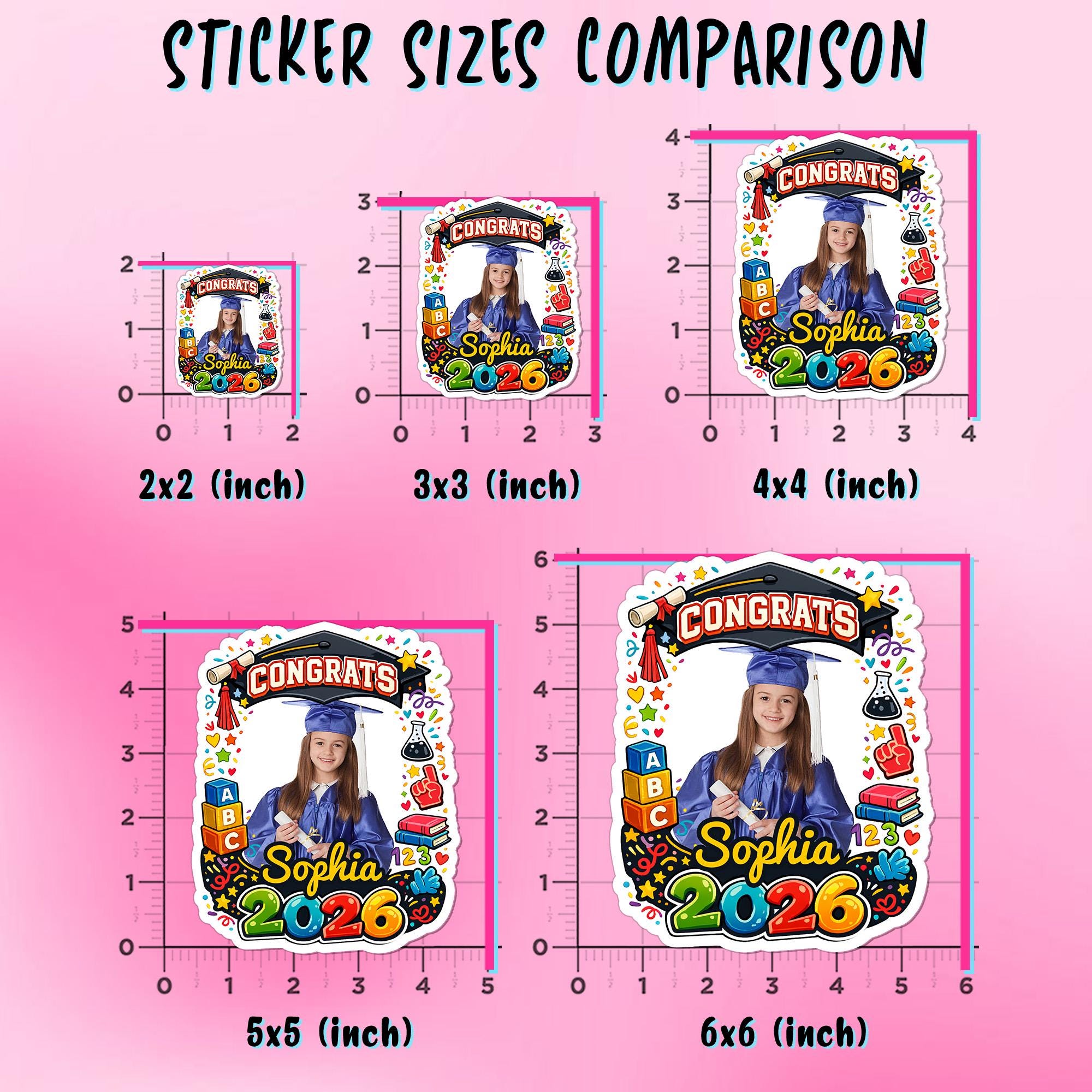 Custom Grad Cap Photo Sticker, Personalized Kindergarten Preschool ...