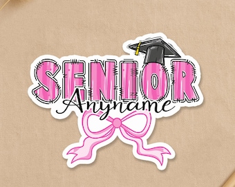 Custom Name Senior Sticker, Personalized Senior Mom Class Of 2027 Graduation Coquette Bow - Decal for Laptop Water Bottle Tumbler Gifts