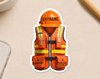 Custom Construction Worker Name Sticker, Personalized Builders Engineer Contractors Water Proof-Vinyl Sticker Laptop Phone Gift Water Bottle
