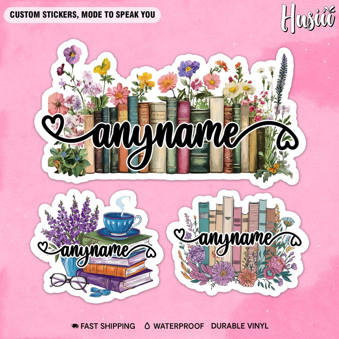 Custom Name Sticker – Personalized Book Stack Label – Bookish Gift for ...