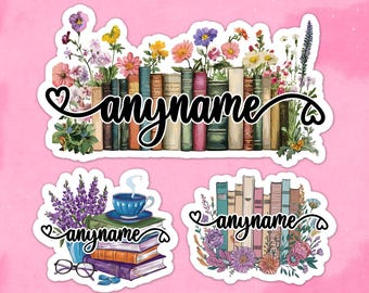 Custom Name Sticker – Personalized Book Stack Label – Bookish Gift for Readers – Book Lover Sticker – Cute Library Name Decal Vinyl Die Cut