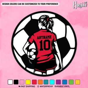 Custom Soccer Player Sticker, Personalized Sports Soccer Mom Name Number Sticker Team Name for Women Men Player Laptop Water Bottle Gift Bag