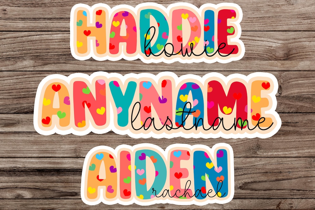 First Name Stickers Personalized First and Last Name Colorful Heart Style Sticker ...