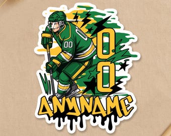 Custom Hockey Player Sticker, Personalized Team Sport Name Number Team Spirit Waterproof Sticker for Water Bottle, Car, Notebook Gifts Coach