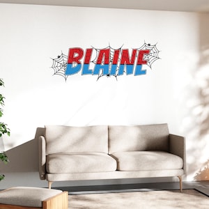 Custom Spider Name Wall Decal, Personalized Superhero Name Spidey DTF Vinyl Decal Gifts for Kids, Son Transparent, Large Vinyl Nursery