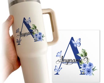 Pegatina transparente personalizada con nombre de mariposa, letras del alfabeto personalizadas, pegatinas florales con nombre, impermeables, transferencia UV DTF para portátil