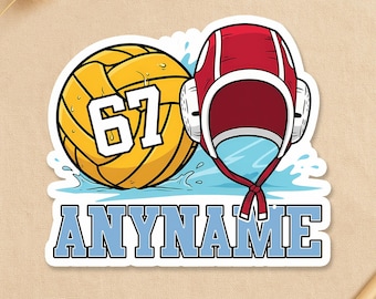 Custom Water Polo Sports Lover Sticker, Personalized Water Polo Team Player Name Number Sticker Waterproof for Laptop Water Bottle Gift