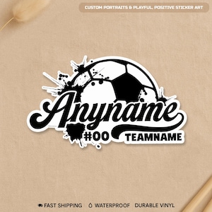 Custom Soccer Name  Number Sticker, Personalized Soccer Player Sports Team Name Waterproof Laptop Water Bottle Car Gift for Fan