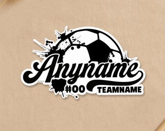 Custom Soccer Name  Number Sticker, Personalized Soccer Player Sports Team Name Waterproof Laptop Water Bottle Car Gift for Fan