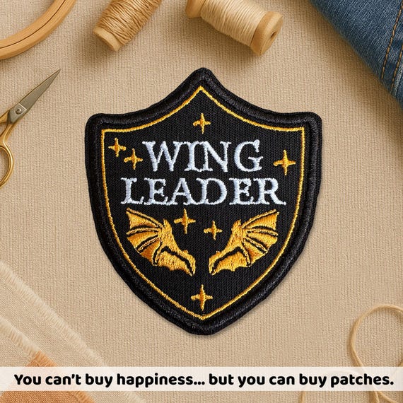 Wing Leader Patch, Bookish Dragon Romantasy Fantasy Books Book Lover Readers Embroidery Patches for Clothes, Jackets, Backpacks