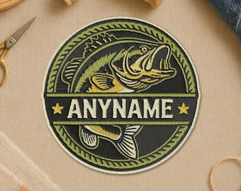 Personalized Fishing Name Patch, Custom Fisherman Dad Father Men Husband Embroidery Patches for Clothes Jacket Backpack Gift Jean Bag